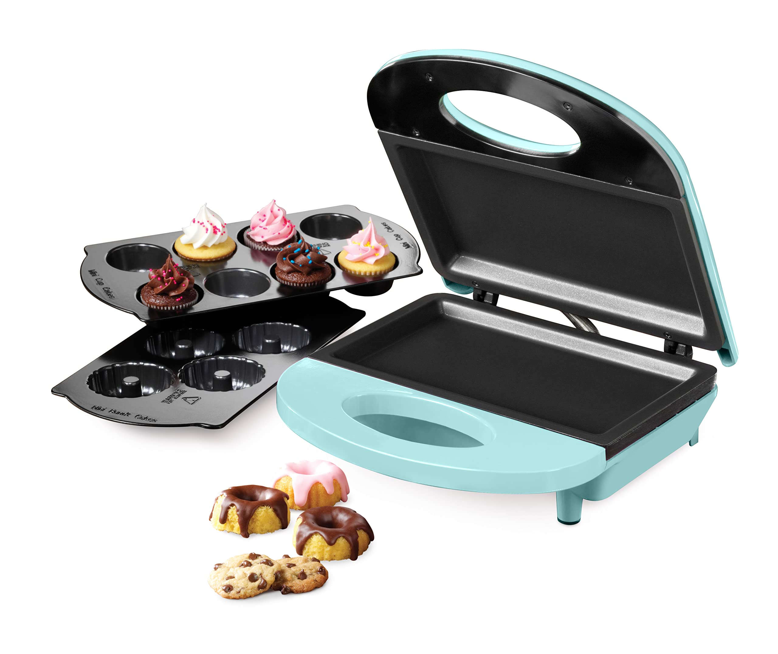 Nostalgia 4-in-1 Bakery Bites Express Makes Mini Brownies, Cupcakes, Bundt Cakes and Cookies, Blue