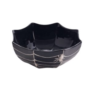Bico Halloween Spider Web 9.5 inch Black Candy Ceramic Serving Bowl, for treats, chocolates, cookiess, Microwave and Dishwasher Safe