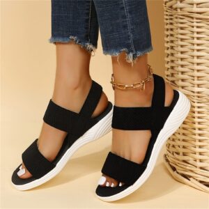 DOIX Womens Washable Slingback Orthopedic Flat Slide Sport Sandals Strap Elastic Soft Sole Casual Sports Womens Sandals Summer Open Toe Walking Shoes Sneakers,Black,US9/EU40