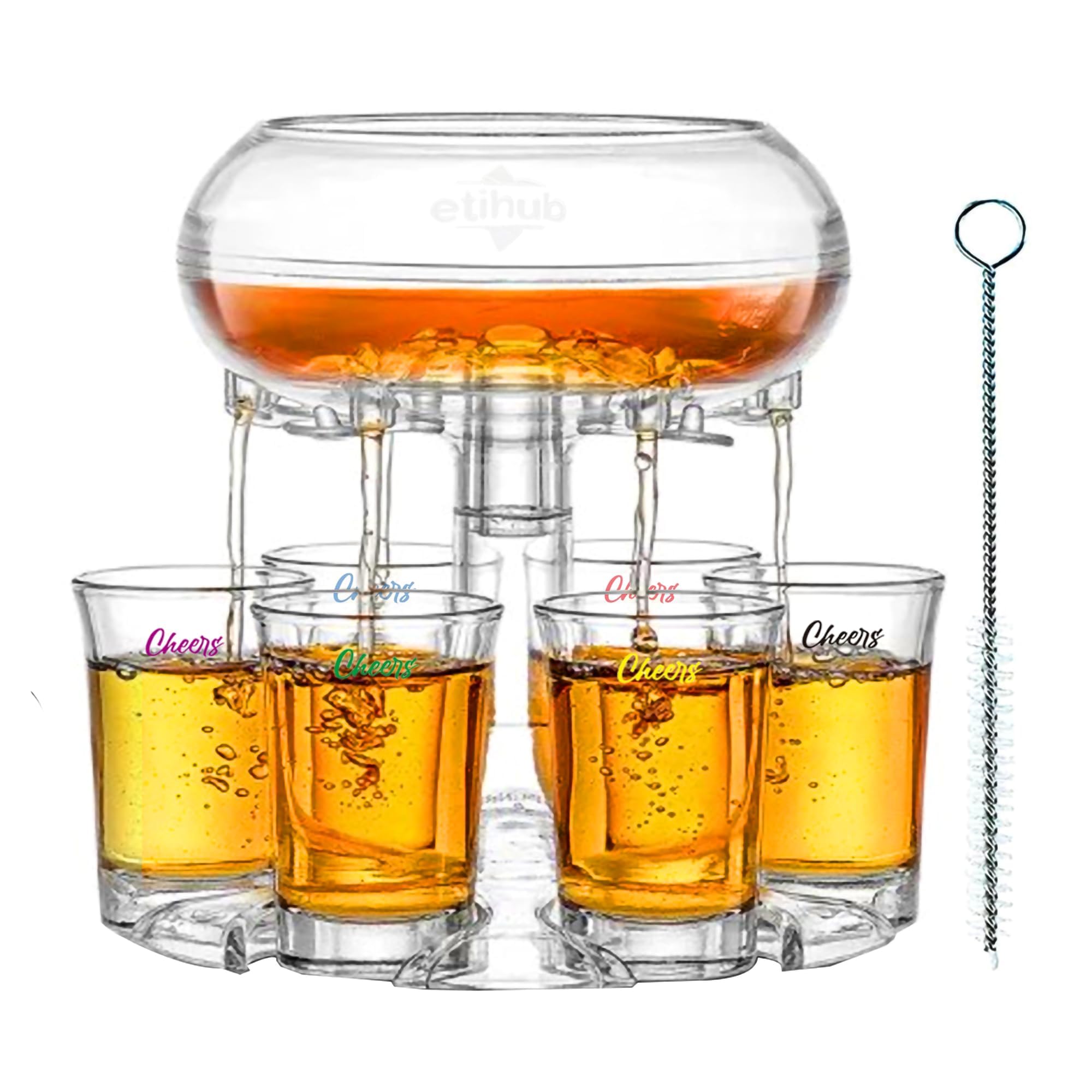 Etihub Shot Glass Dispenser And Holder - Party Drink Set For Liquor With 6 Glasses, Cool Glass Shots Game Accessories, Cute Of Fountains Fun 6x Pourer Bar Stuff, Unique 21 Birthday Parties Machine