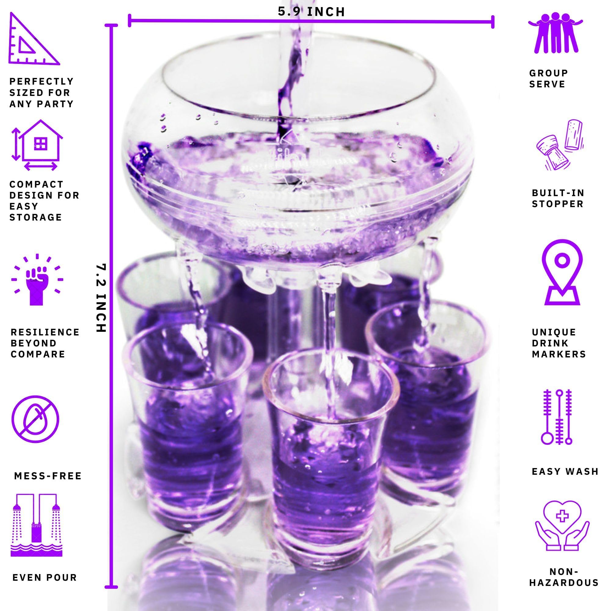 Etihub Shot Glass Dispenser And Holder - Party Drink Set For Liquor With 6 Glasses, Cool Glass Shots Game Accessories, Cute Of Fountains Fun 6x Pourer Bar Stuff, Unique 21 Birthday Parties Machine