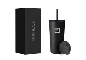 iron °flask classic tumbler 2.0-2 lids (straw/flip), vacuum insulated stainless steel water bottle, double walled, thermo travel mug - midnight black, 20 oz, valentines day gifts