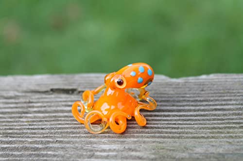 Orange Glass Tiny Miniature Octopus Souvenir Glass Octopus Souvenir Figurine Gift Art