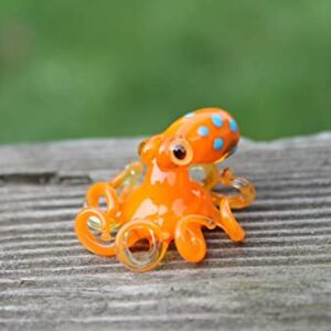 Orange Glass Tiny Miniature Octopus Souvenir Glass Octopus Souvenir Figurine Gift Art