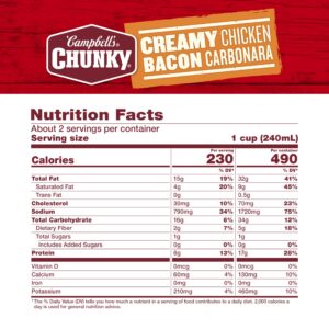 Campbell’s Chunky Soup, Creamy Chicken Bacon Carbonara Soup, 18.8 oz Can