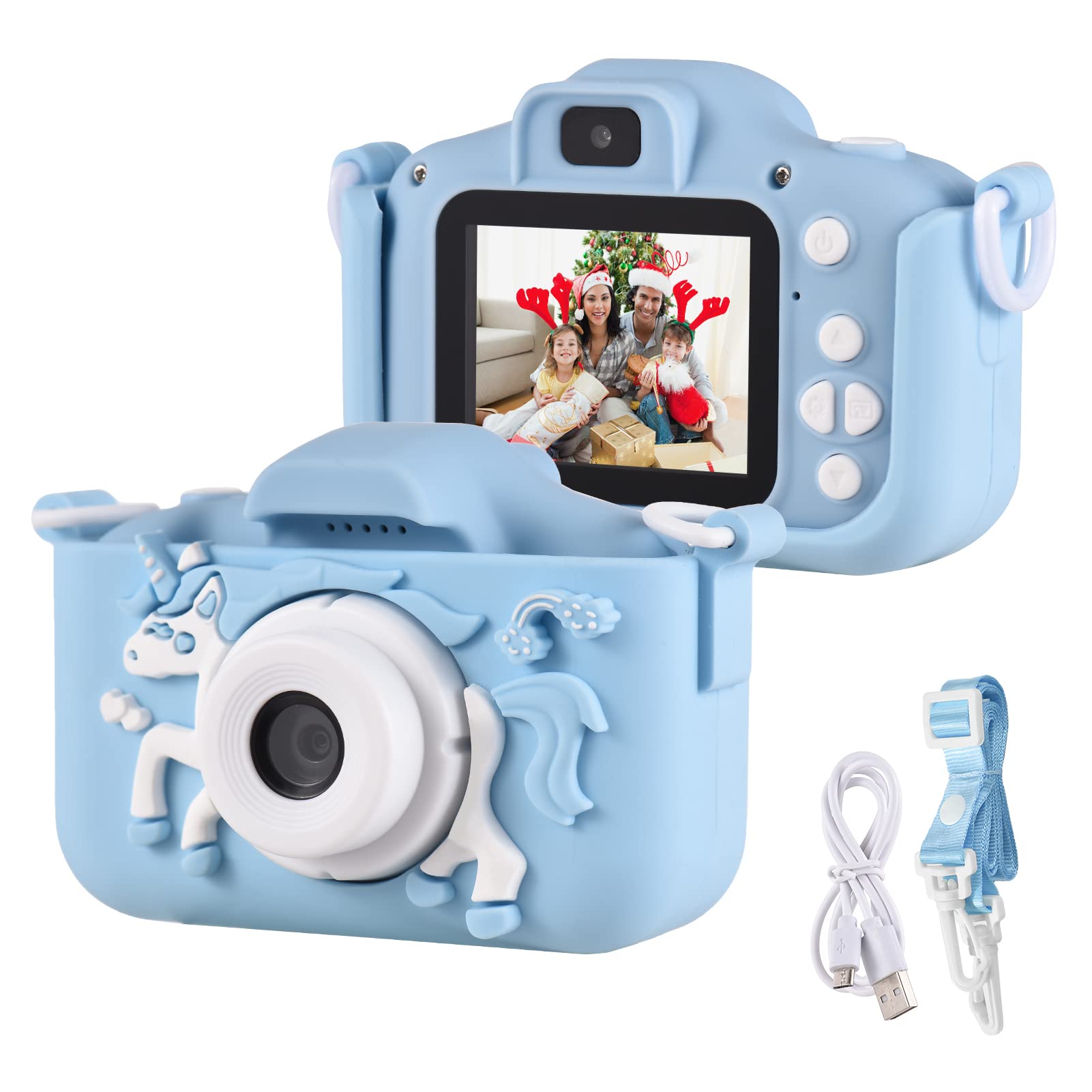 XIXIAN Mini Cartoon Kids Digital Camera 1080P Digital Video Camera for Kids Dual Lens 2.0 Inch IPS Screen Built-in Battery Cute Photo Frames Interesting Games with Neck Strap Birthday f