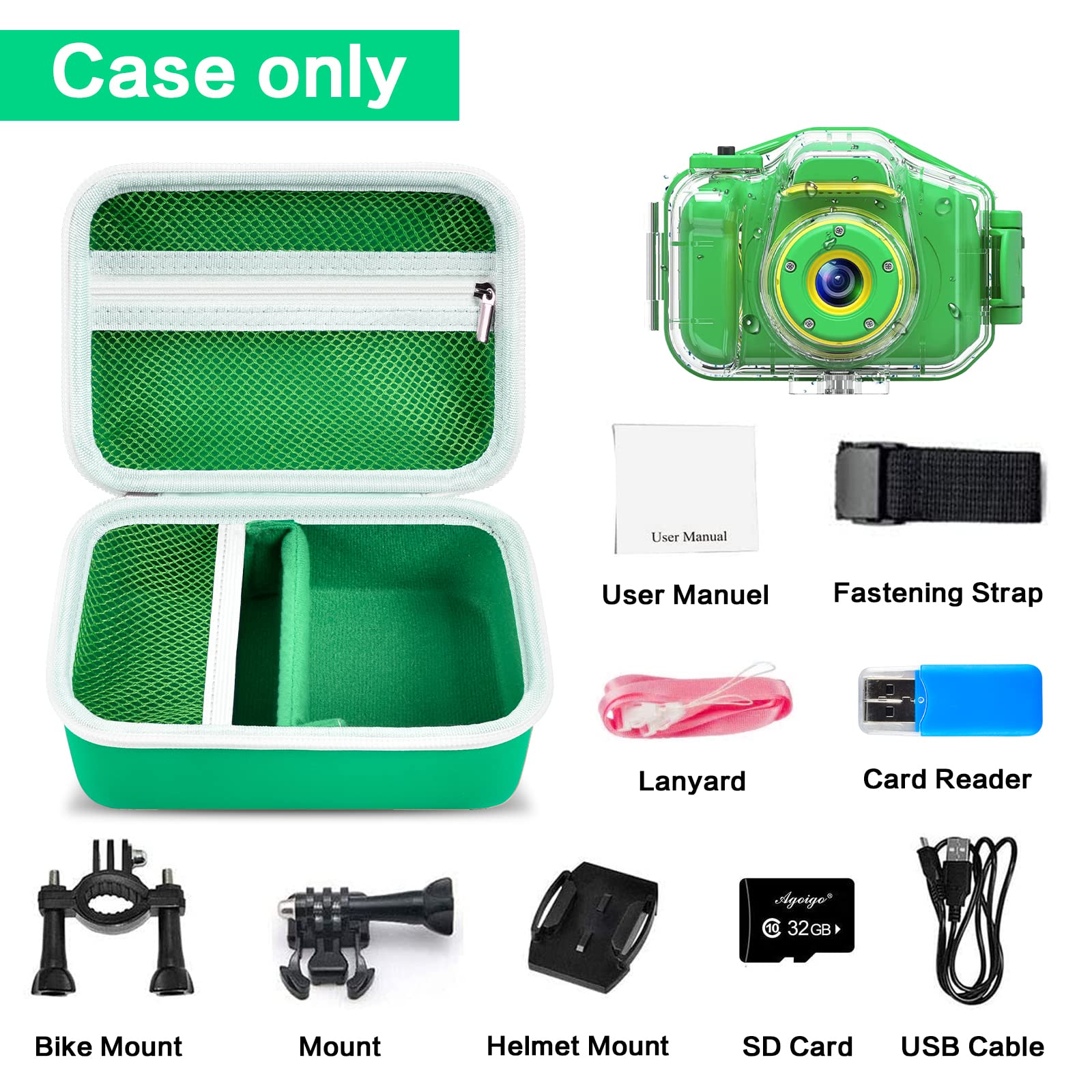 Againmore Kids Camera Case Compatible with Seckton/for Goopow/for Dylanto/for ESOXOFFORE/for Agoigo/for GKTZ/for Anchioo Digital Waterproof Camera. Portable Instant Print Cameras Storage-Green