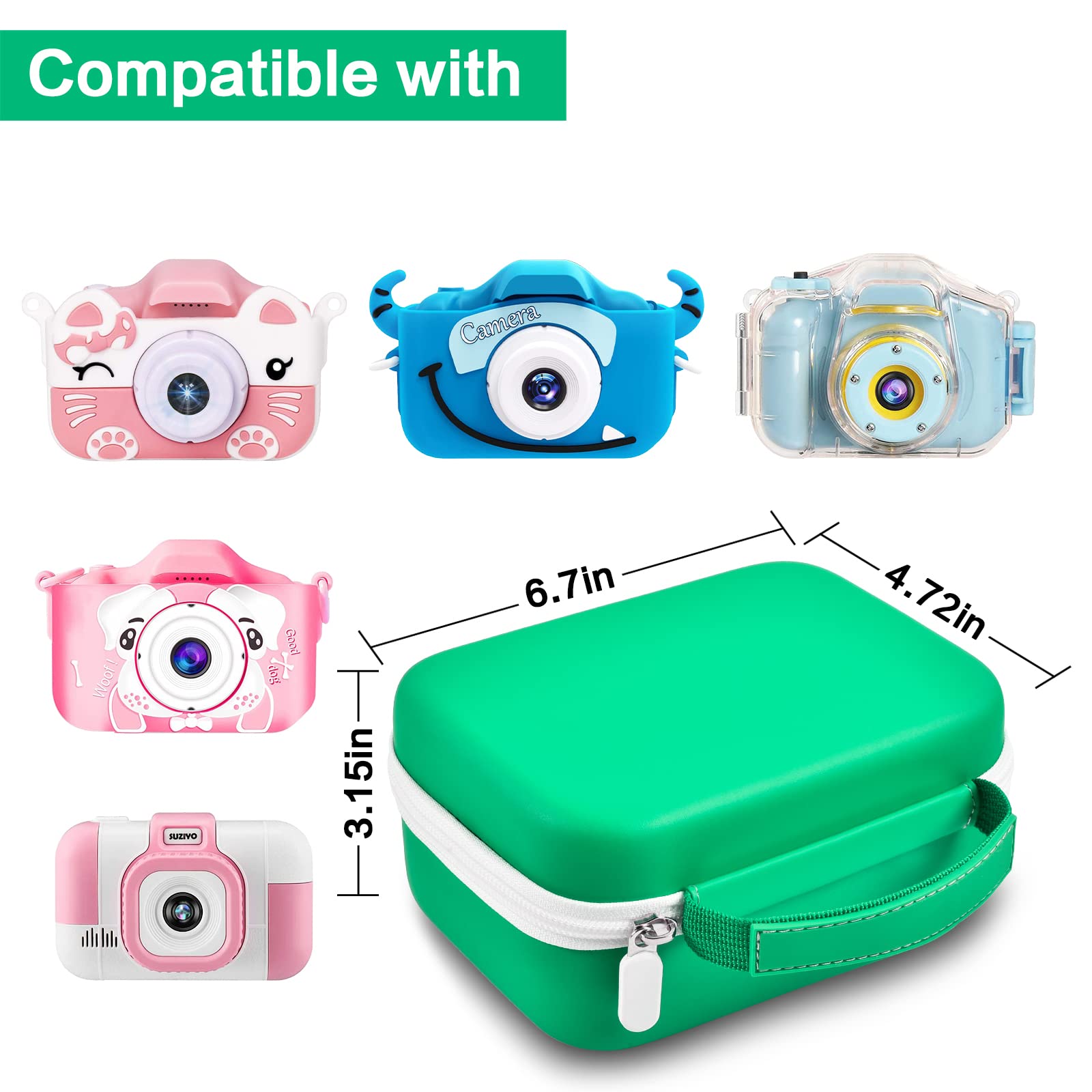 Againmore Kids Camera Case Compatible with Seckton/for Goopow/for Dylanto/for ESOXOFFORE/for Agoigo/for GKTZ/for Anchioo Digital Waterproof Camera. Portable Instant Print Cameras Storage-Green