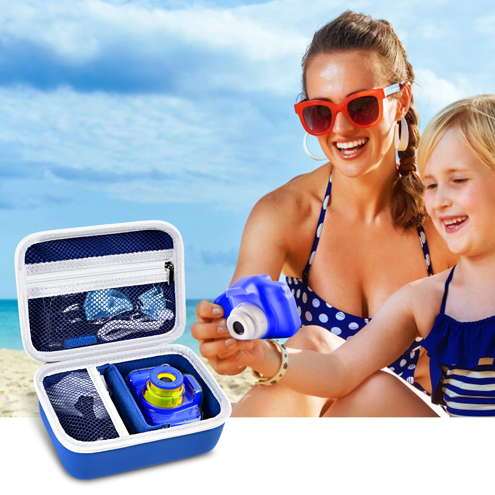 Againmore Kids Camera Case Compatible with Seckton/for Goopow/for Dylanto/for ESOXOFFORE/for Agoigo/for GKTZ Digital Waterproof Camera. Portable Instant Print Cameras Storage-Deep Blue