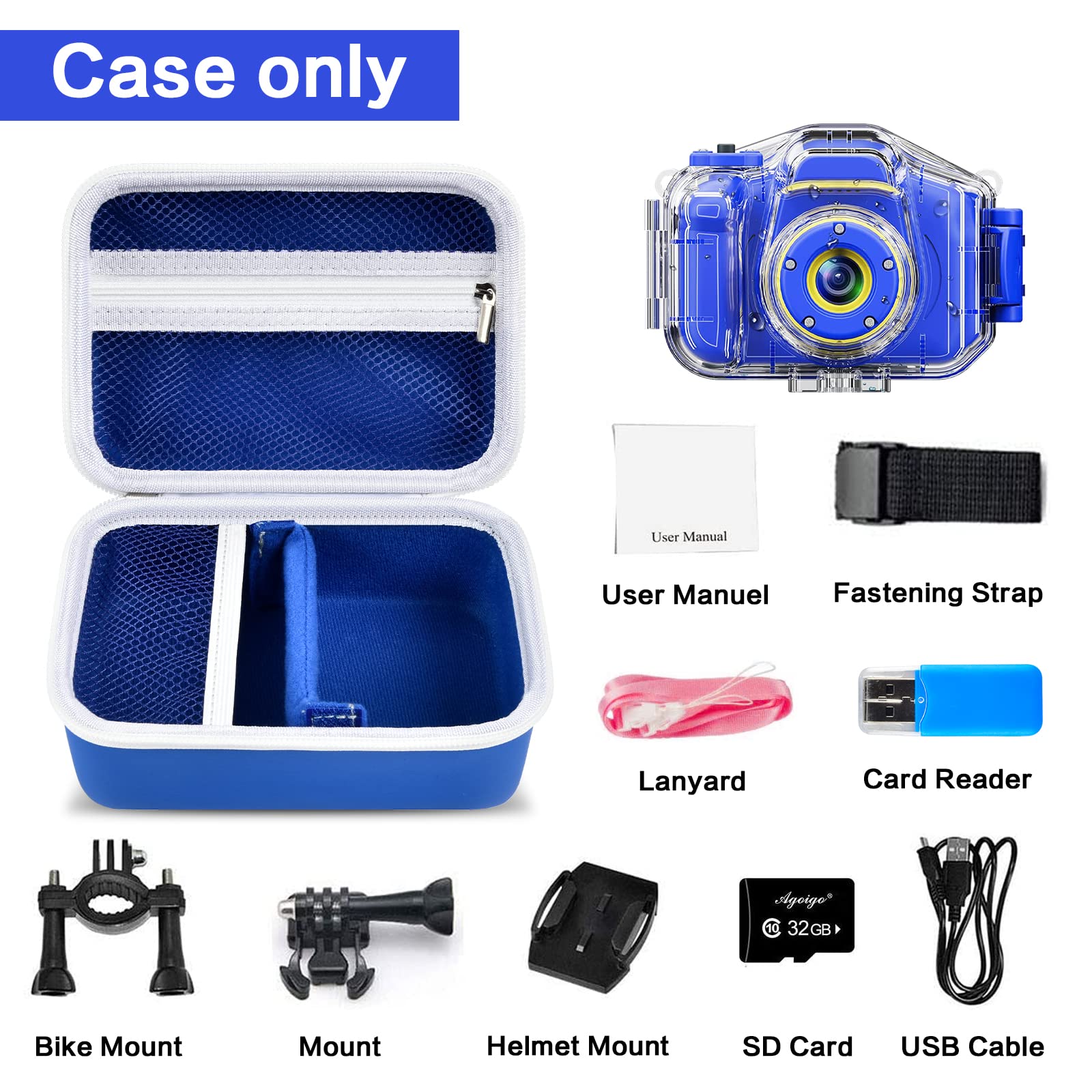 Againmore Kids Camera Case Compatible with Seckton/for Goopow/for Dylanto/for ESOXOFFORE/for Agoigo/for GKTZ Digital Waterproof Camera. Portable Instant Print Cameras Storage-Deep Blue