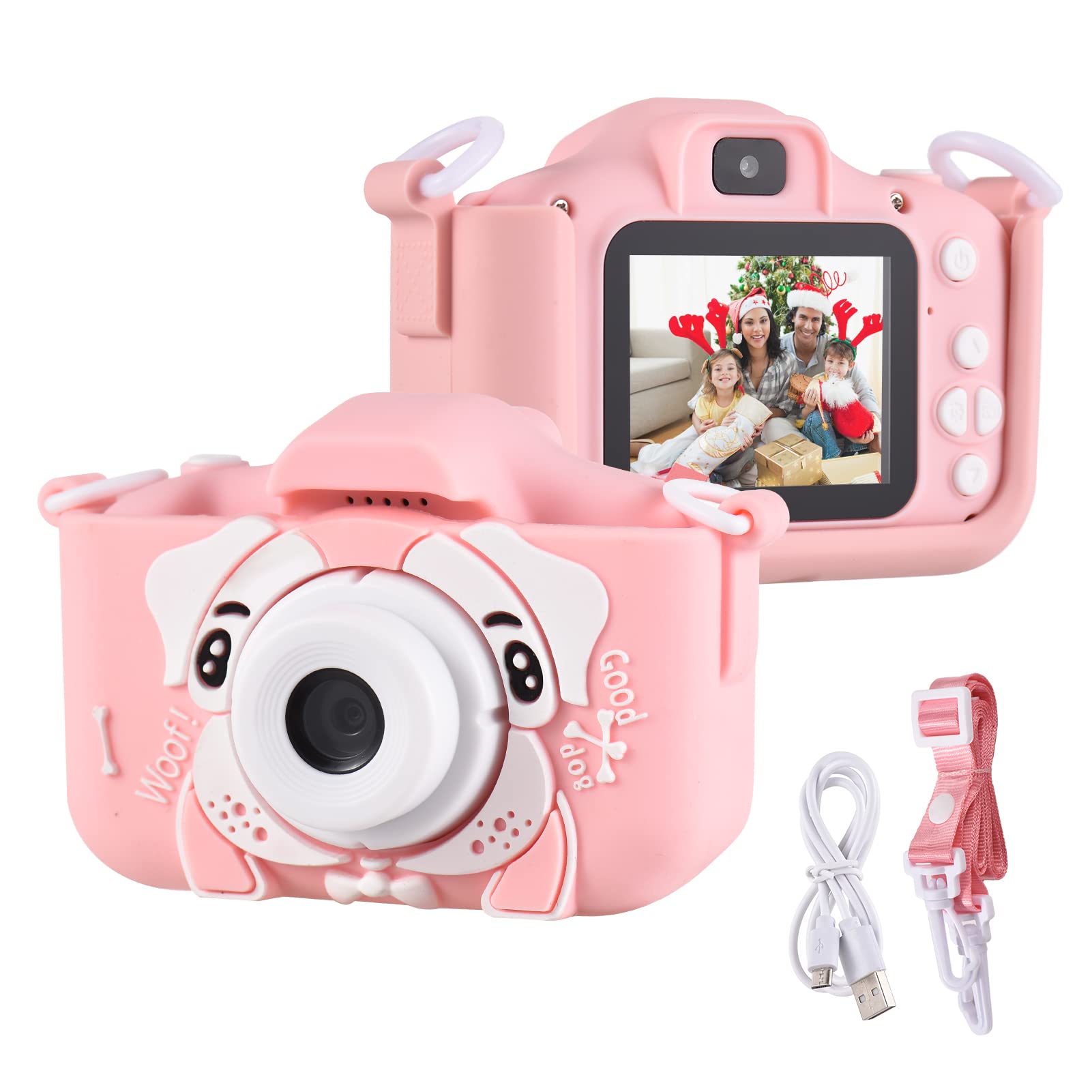 XIXIAN Mini Cartoon Kids Digital Camera 1080P Digital Video Camera for Kids Dual Lens 2.0 Inch IPS Screen Built-in Battery Cute Photo Frames Interesting Games with Neck Strap Birthday f