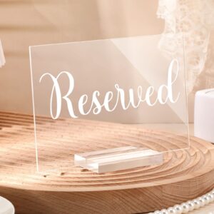 10 sets reserved table signs clear acrylic wedding signs freestanding reserved signs with holder reserved table tent sign for seating reception restaurant wedding birthday ceremony decor reservation