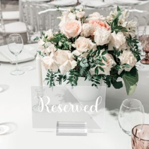 10 Sets Reserved Table Signs Clear Acrylic Wedding Signs Freestanding Reserved Signs with Holder Reserved Table Tent Sign for Seating Reception Restaurant Wedding Birthday Ceremony Decor Reservation