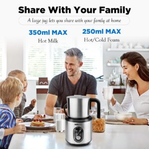 Milk Frother Machine, 4-in-1 Detachable Stainless Steel Hot & Cold Electric Milk Warmer and Foam Maker with Smart Touch Control and Dishwasher Safe for Latte/Macchiato/Cappuccino/Milk Heating