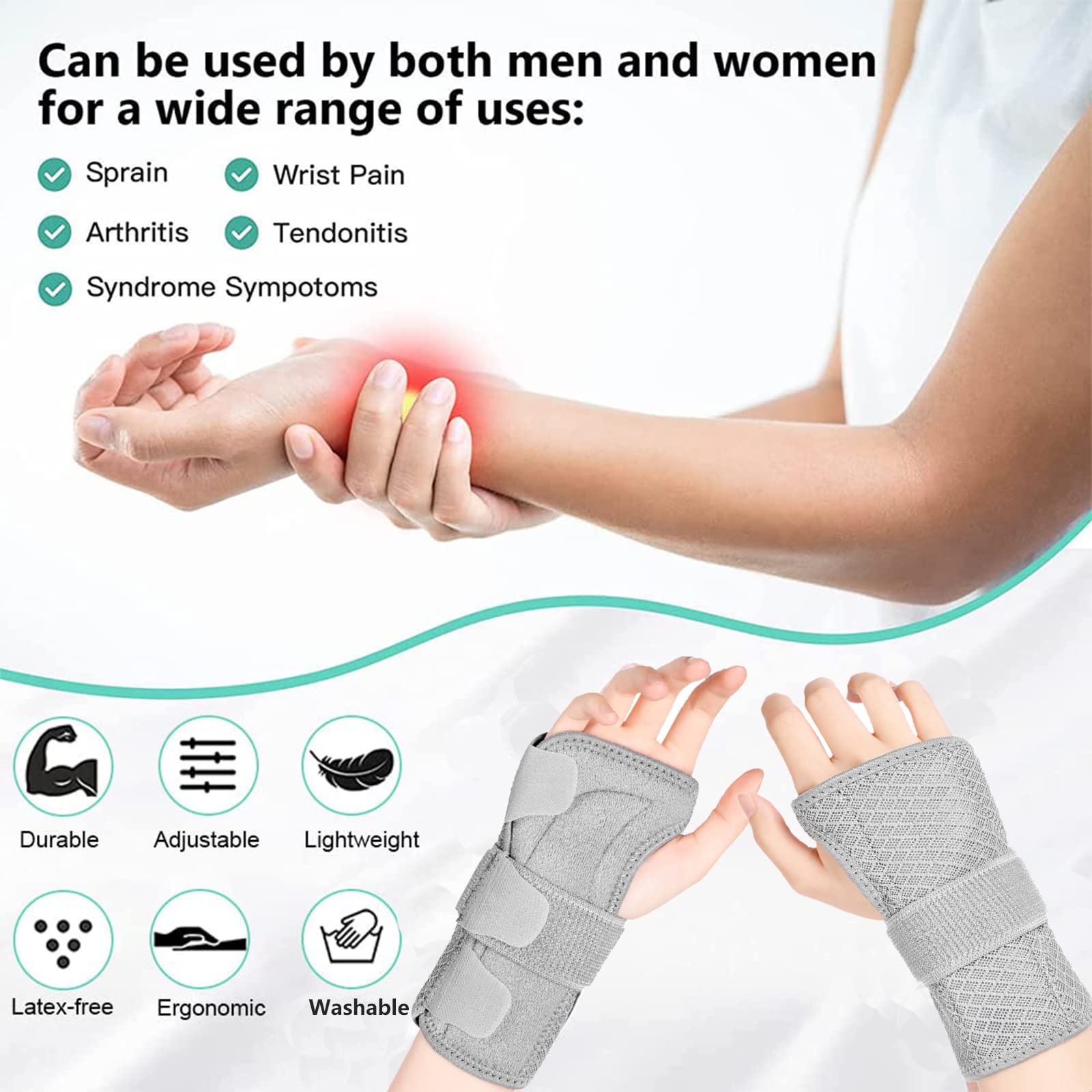 Cinlitek Wrist Brace Carpal Tunnel Pain Relief, Support Removable Metal Splint, Night Sleep Splint Wrist Brace Support,Adjustable Wrist Support Splint for Tendonitis, Arthritis, Sprains,Wrist