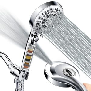 handheld shower head with filter: inavamz 10 spray modes shower head high pressure with on/off pause switch, 15 stage shower water filter for hard water remove chlorine and harmful substances