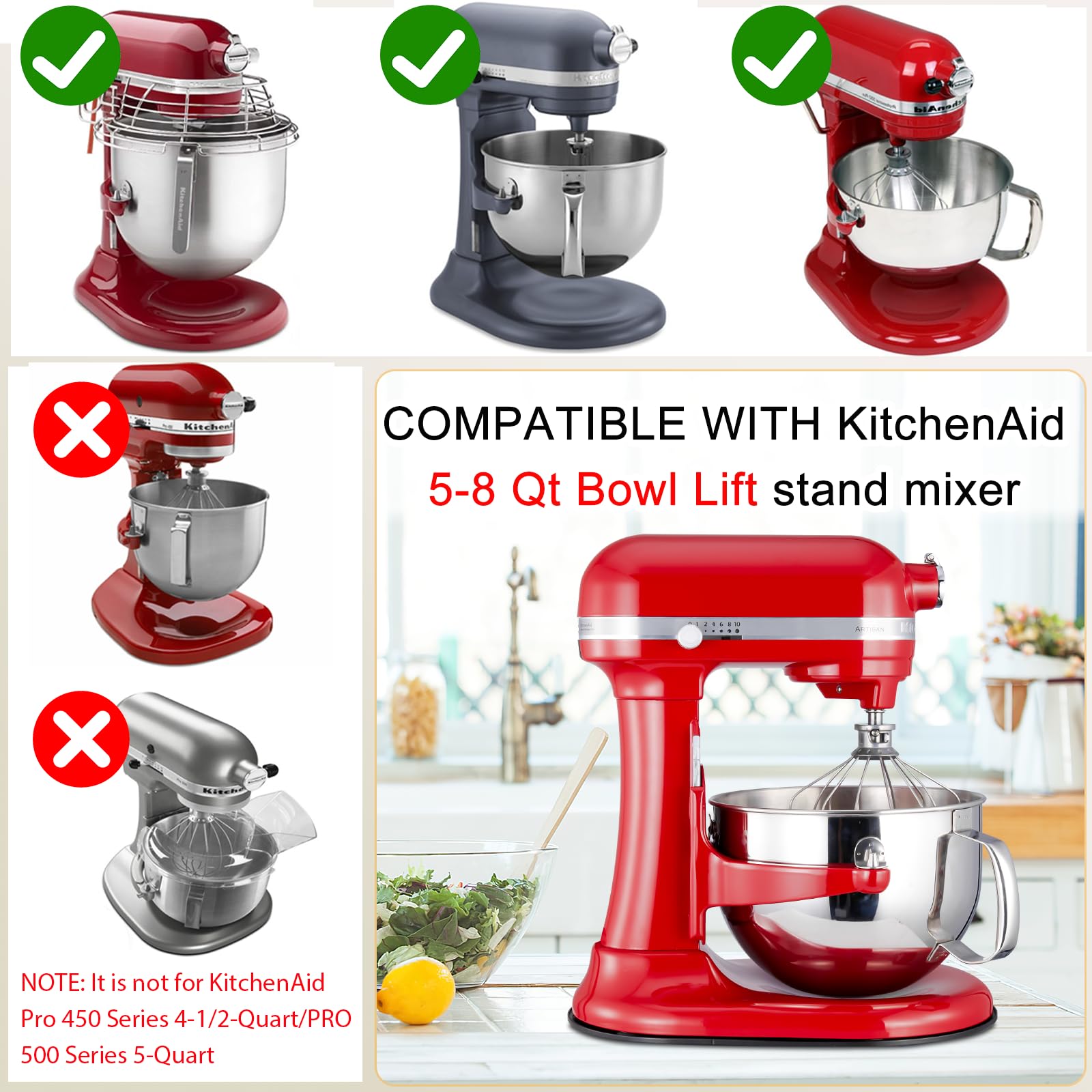 Mixer Mat Slider Compatible with KitchenAid 5-8 Qt Bowl-Lift Mixer - Metal Appliance Sliding Tray Kitchen Countertop Storage Mover Caddy for Kitchen Aid Professional Stand Mixer