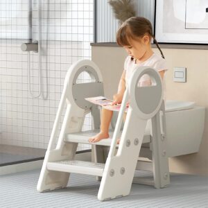 Nisorpa Toddler Step Stool, Kid’s 3 Step Ladder Foldable Toddler Helper Stool with Non-Slip Rubber Pads for Bathroom Sink Kitchen Counter Kids Toilet Potty Training (3 & 2 Step Adjustment)