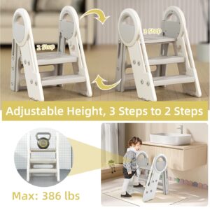 Nisorpa Toddler Step Stool, Kid’s 3 Step Ladder Foldable Toddler Helper Stool with Non-Slip Rubber Pads for Bathroom Sink Kitchen Counter Kids Toilet Potty Training (3 & 2 Step Adjustment)