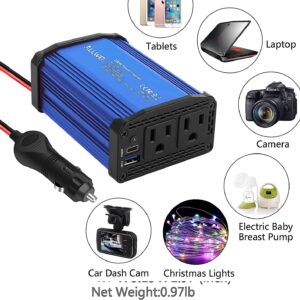 ALLWEI 300W Portable Power Station and 300W Blue Car Power Inverter, 280Wh Backup Lithium Battery, USB-C PD60W, 110V Pure Sine Wave AC Outlet, 78000mAh Solar Power Generator LED Light for Camping