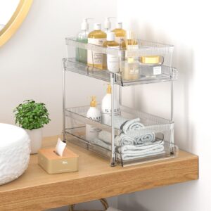 YOOMIDDA Bathroom Storage Organizer with Dividers, Multi-Purpose Kitchen Under Sink Organizers and Storage Slide-Out, Closet Organization, Kitchen Pantry Cabinet Medicine Bins (2 Tier)