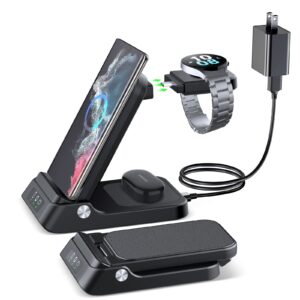 wireless charger for samsung, raugee foldable 3 in 1 fast wireless charging station for samsung galaxy s24/24+/24 ultra/s23 ultra/s23+/s22/z fold/flip 5/4/ stand for galaxy watch 6/5/4/3