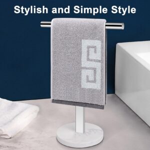 NearMoon T-Shape Hand Towel Holder-Bathroom Towel Rack-Stand with Balanced Base Towel Bar for Bathroom Kitchen Vanity Countertop, Modern Stand Towel Ring with Marble Base (16 Inch, Chrome)