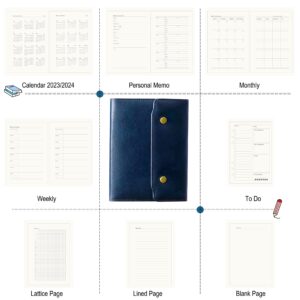 GUOKICHY three-fold notebooks, diary, travel composition notebooks, circular binders, button planners, personal memos, calendars, advanced thick paper (A6, Blue)