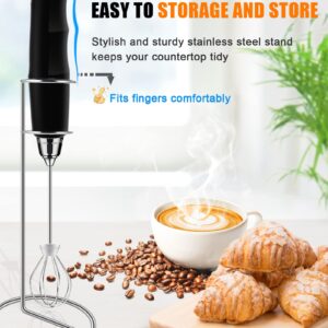 YUSWKO Rechargeable Milk Frother for Coffee with Stand, Handheld Drink Mixer with 3 Heads 3 Speeds Electric Stirrers for Latte, Cappuccino, Hot Chocolate, Egg - Black