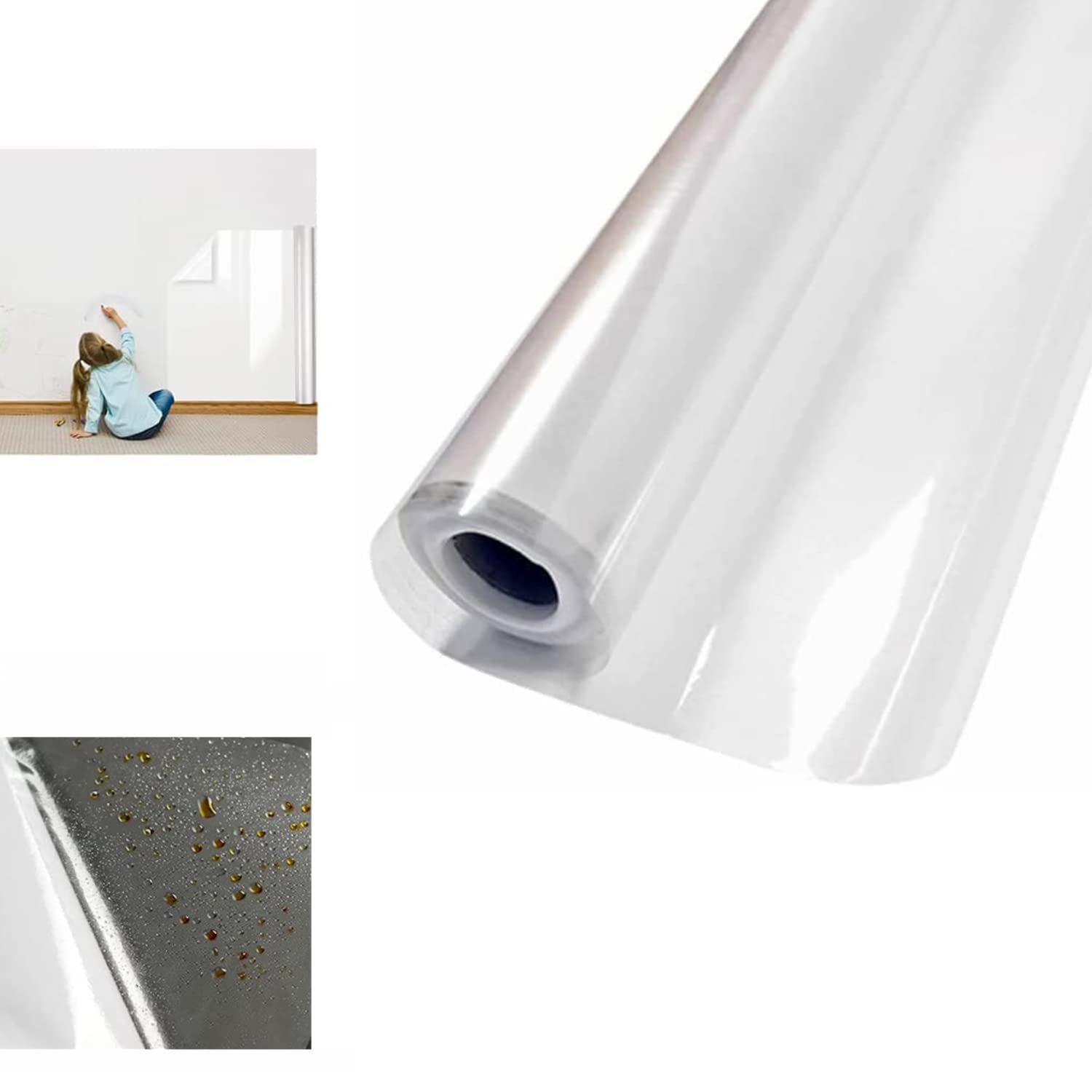 MUGUOY Electrostatic Absorption Wall Protective Film,Self-Adhesive Removable Clear Wall Protector,Oil Proof Waterproof Kitchen Furniture Sticker,No Glue Easy to Clean Wallpaper. (17.7 * 393.7 inch)