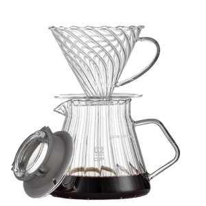 vandroop pour over coffee maker-v60 glass coffee dripper with handle and 600ml coffee server, coffee pour over set for home&office, 02 (borosilicate glass, 1-4 cups)