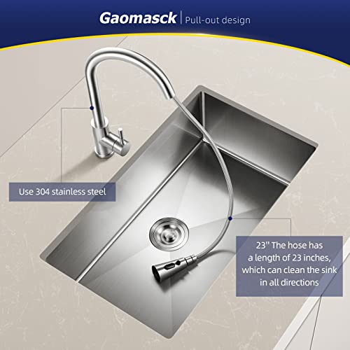 Gaomasck Kitchen Sink Faucets,Kitchen Faucet with Pull Down Sprayer,Kitchen Faucets,3 Hole Brushed Nickel Pull Out Faucet,Faucet for Kitchen Sink,SUS304 Stainless Steel Faucets for Sink.