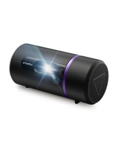 nomvdic r150 mini projector, portable battery operated projector with 4hrs of playtime , ceiling projector with 90˚ rotating lens, 6w harman kardon speaker, auto keystone