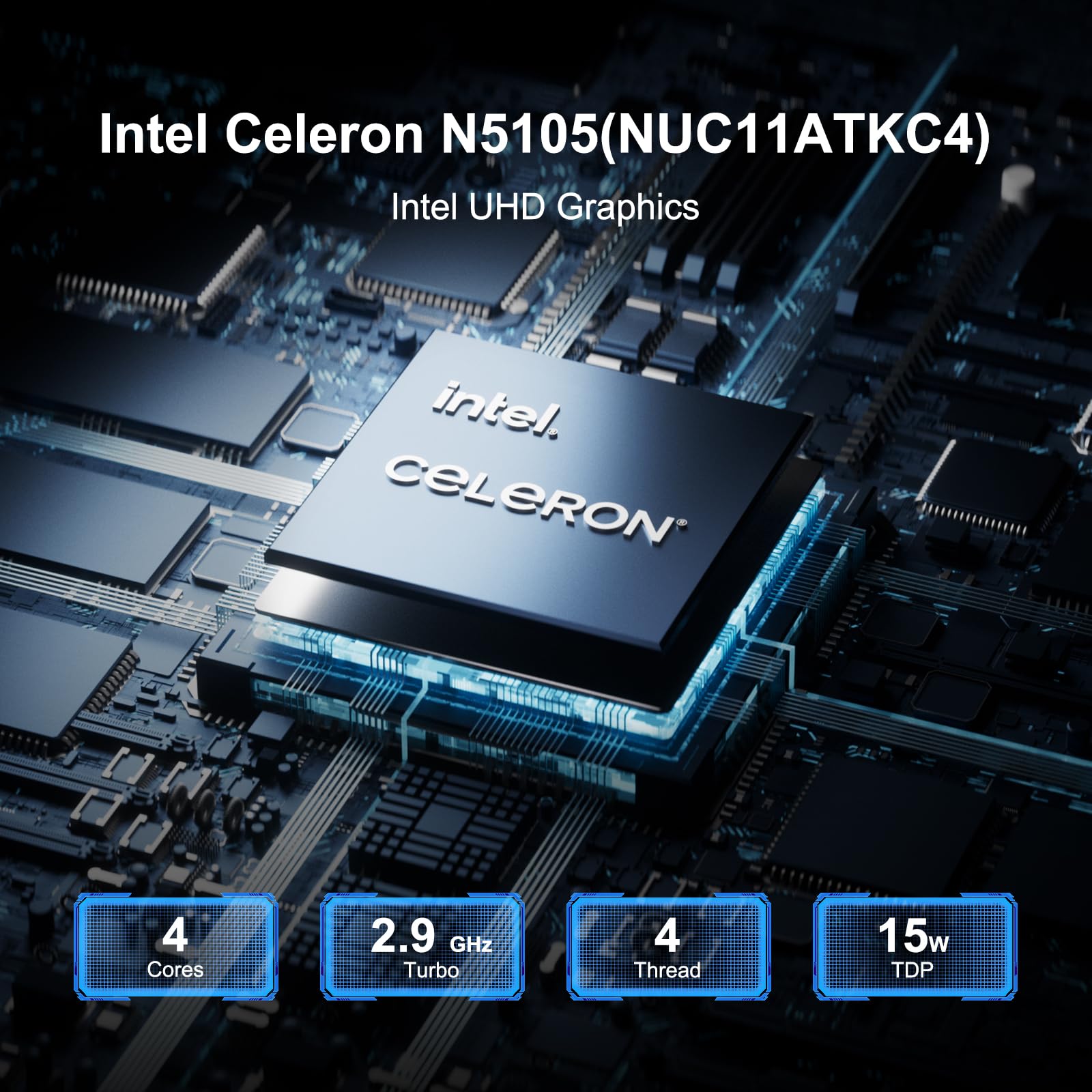 Intel Nuc 11 NUC11ATKC4 Atlas Canyon Mini pc,Intel Celeron N5105, 2.0 GHz - 2.9 GHz Burst, 4 core, 4 Thread, 15W Intel UHD Graphics, 450 – 800 MHz Burst, 16GB RAM, 512GB SSD, Windows 11 Pro