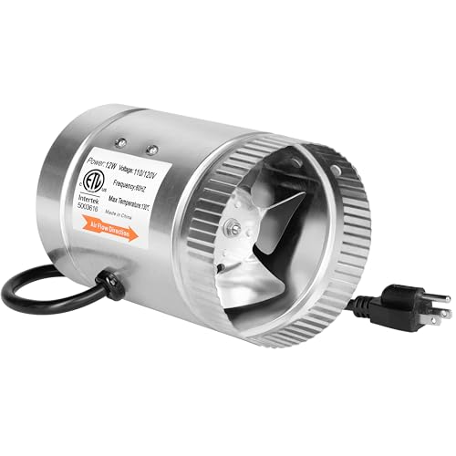 iPower 4 Inch Inline Duct Fan 100 CFM Booster Exhaust Fan with Low Noise for HVAC Ventilation in Attic, Bathroom, Basemen and Kitchen, 5.5' Grounded Power Cord Included, Silver