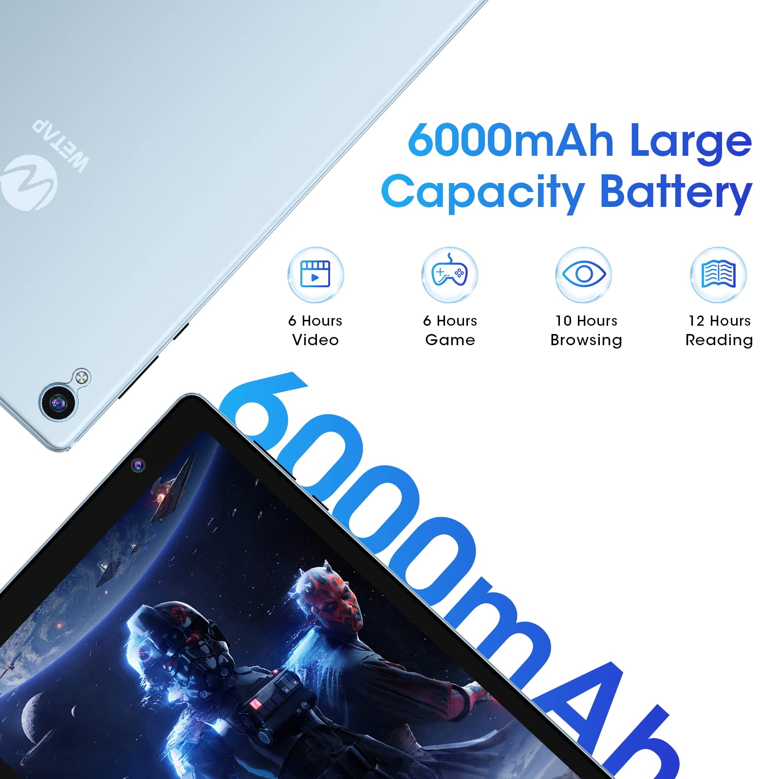WeTap Android Tablet 10 inch Tablets丨 M10 Android 12 OS, 2+32GB / 512GB Expandable, Dual Camera Android Tablet, 1280x800 IPS Tablets, Quad-Core Processor, 6000 Mah Battery Bluetooth WiFi (Light Blue)