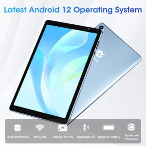 WeTap Android Tablet 10 inch Tablets丨 M10 Android 12 OS, 2+32GB / 512GB Expandable, Dual Camera Android Tablet, 1280x800 IPS Tablets, Quad-Core Processor, 6000 Mah Battery Bluetooth WiFi (Light Blue)