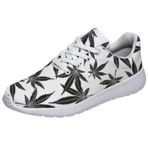 Unisex Marijuana Leaf Shoes Fashion Weed 420 Sneakers Mesh Walking Athletic Cannabis Shoes for Men Women White Size 6