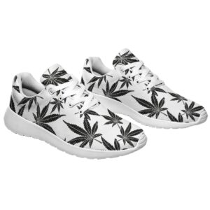 Unisex Marijuana Leaf Shoes Fashion Weed 420 Sneakers Mesh Walking Athletic Cannabis Shoes for Men Women White Size 6