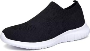 lancrop women's lightweight walking shoes - casual breathable mesh slip on sneakers wide 9.5 us, label 41 black