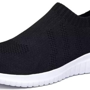 LANCROP Women's Lightweight Walking Shoes - Casual Breathable Mesh Slip On Sneakers Wide 9.5 US, Label 41 Black