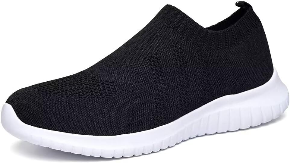 LANCROP Women's Lightweight Walking Shoes - Casual Breathable Mesh Slip On Sneakers Wide 9.5 US, Label 41 Black