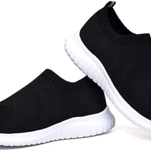 LANCROP Women's Lightweight Walking Shoes - Casual Breathable Mesh Slip On Sneakers Wide 9.5 US, Label 41 Black