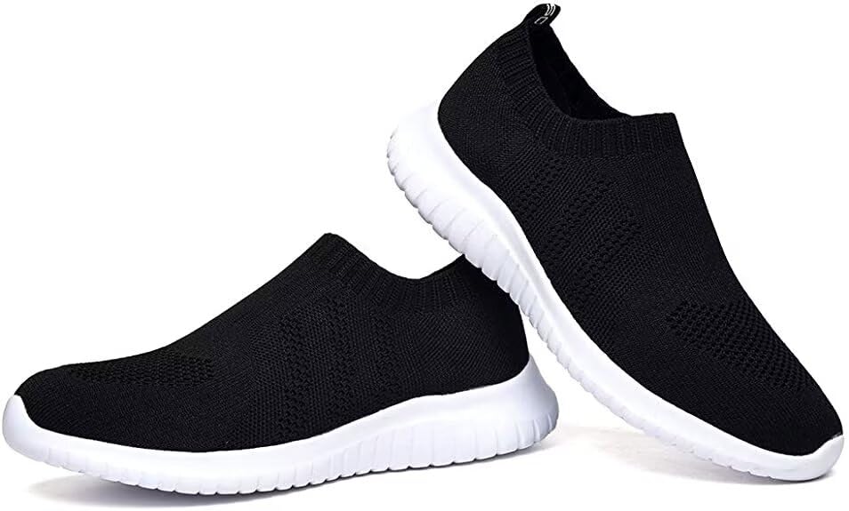 LANCROP Women's Lightweight Walking Shoes - Casual Breathable Mesh Slip On Sneakers Wide 9.5 US, Label 41 Black