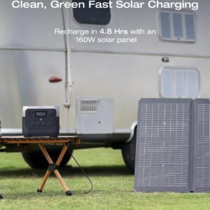 EF ECOFLOW Solar Generator RIVER 2 Pro 768Wh Portable Power Station & 160W Portable Solar Panel LiFePO4 Battery 70 Min Fully Charged, 4×AC, For Camping, RV, Home Backup