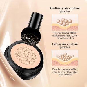 Mushroom Head Air Cushion CC Cream - BB Cream Foundation Makeup Moisturizing Concealer Long-Lasting, Cushion Foundation Full Coverage Self Adjusting for Mature Skin & All Skin Types (Natural)