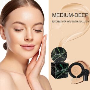 Mushroom Head Air Cushion CC Cream - BB Cream Foundation Makeup Moisturizing Concealer Long-Lasting, Cushion Foundation Full Coverage Self Adjusting for Mature Skin & All Skin Types (Natural)