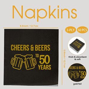 Cheers to 50 Years Napkins Pack of 50 Happy 50th Birthday Cocktail Napkins 50th Wedding Anniversary Paper Disposable Party Napkins Beverage Napkins 3 Ply