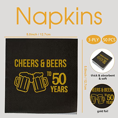 Cheers to 50 Years Napkins Pack of 50 Happy 50th Birthday Cocktail Napkins 50th Wedding Anniversary Paper Disposable Party Napkins Beverage Napkins 3 Ply