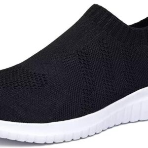 LANCROP Women's Lightweight Walking Shoes - Casual Breathable Mesh Slip On Sneakers Wide 6.5 US, Label 37 Black